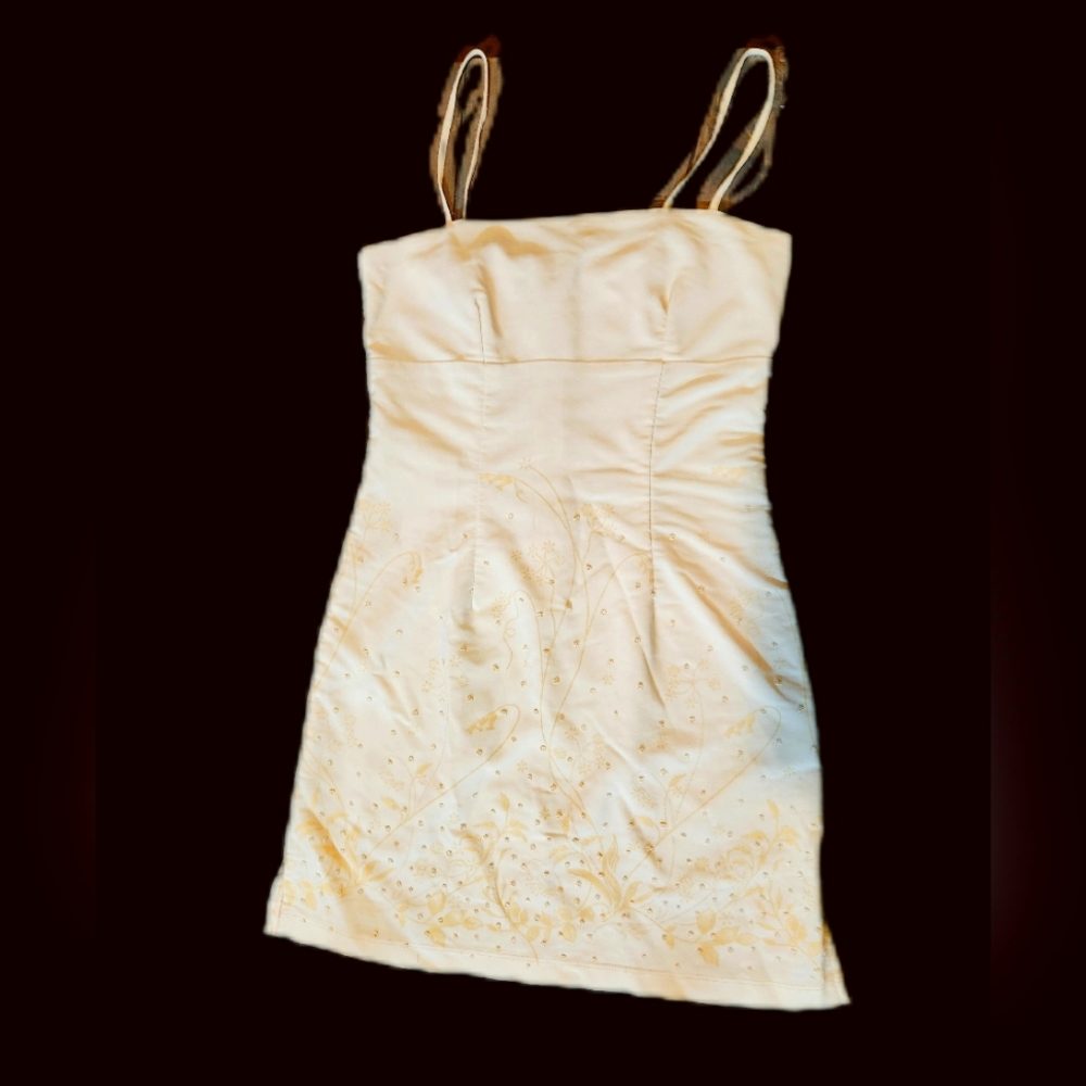 Cream colored, beaded skirt mini dress
